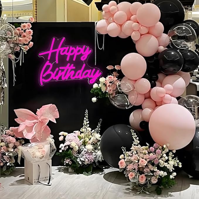 Happy Birthday Neon Sign for Wall Decor, Led Signs with Dimmable Switch, USB Powered Happy Birthday Backdrop Light Up Signs for Party Decorations, 16.1"x12.2" Pink