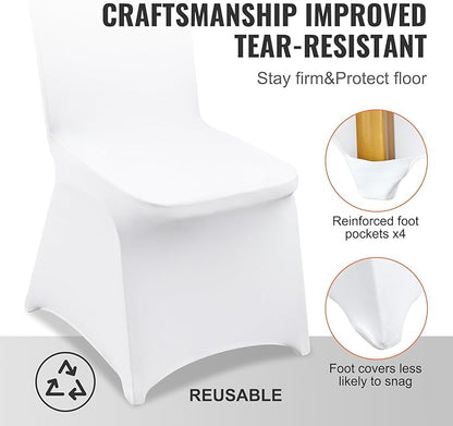 VEVOR 200 Pcs Flat-Front Chair Covers Polyester Spandex Chair Cover Stretch Slipcovers, Wedding, Holiday, Banquet, Party, Celebration, Dining, White