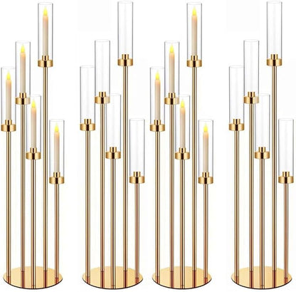 42.5in Gold Candelabra centerpieces for Tables Candelabra Candlestick Holders Decor Wedding Centerpiece Table Decorations 5 arm Candle Holder Set of 4 Acrylic lampshade Fit 0.9" LED Candle