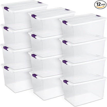 Sterilite 12-Pack ClearView Latch Box, Stackable Storage Organizer Bins for Home, 66 Quart