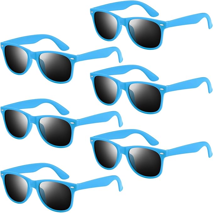NEBURORA 6 Pack Light Blue Neon Sunglasses Bulk Retro Colorful Party Glasses for Adult Men Women Birthday Wedding Summer Beach Pool Party Supplies