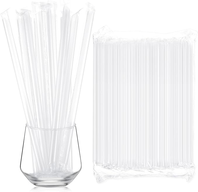Tessco for you 600 Pcs 9.84 Inch Smoothie Straws Bulk Disposable Bubble Tea Straws Large Plastic Individually Wrapped for Tall Homemade Milkshakes (Clear)