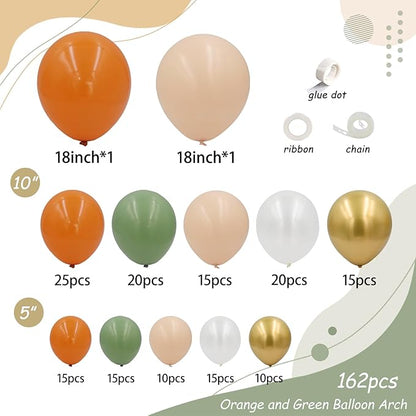 Little Cutie Baby Shower Balloons Arch Kit, 162pcs Orange Sage Green Nude Pearl White and Metallic Gold Balloons for A Little Cutie is on the Way Baby Shower 1st Birthday Party Decorations