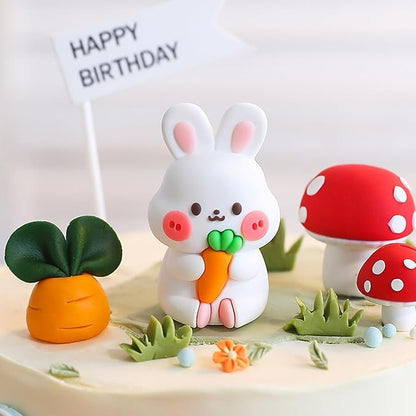 Cute Carrot Rabbit Theme Cake Topper Birthday Cake Decorations,Bunny Birthday Cake Toppers Cake Decor Mushrooms Carrots Cupcake Topper Jungle Animals Cupcake Toppers Birthday Party Supplies