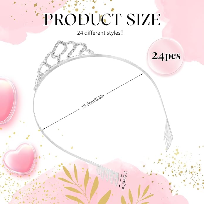 24 Pcs Crystal Tiara Headbands for Women Princess Headband Crown with Combs Tiaras and Crowns for Pageant Bridal Wedding Prom Party Gifts