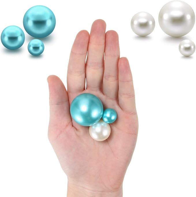 Hicarer 120 Pieces Pearl for Vase Filler Pearl Bead Vase Centerpieces Brush Holder Assorted Round Faux Bead for Crafting, Home Wedding Table Decor 14/20/30 mm(Creamy White, Turquoise)