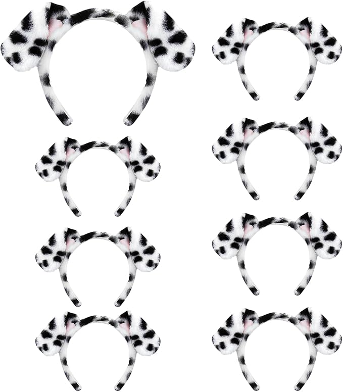 Beviliu Dalmatian Dog Ears Headband - 8 Pack Puppy Ear Hairband Fluffy Adult Dalmatian Costume for Halloween Dogs Party Cosplay Washing Makeup