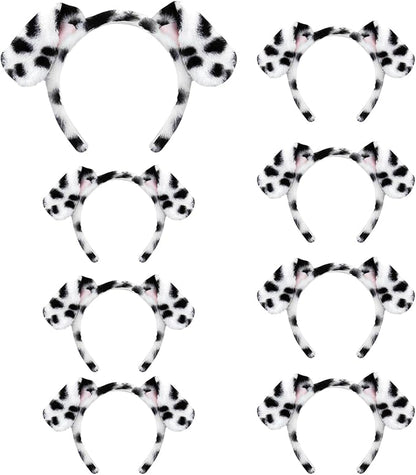 Beviliu Dalmatian Dog Ears Headband - 8 Pack Puppy Ear Hairband Fluffy Adult Dalmatian Costume for Halloween Dogs Party Cosplay Washing Makeup