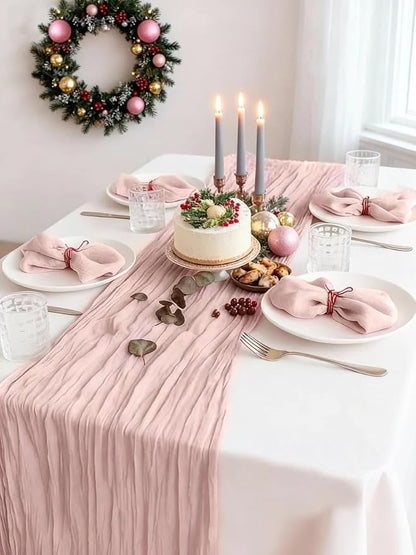 12 Pack Dusty Pink Cheesecloth Table Runner 120 Inches 10FT Sheer Pink Cheese Cloth Table Runner for Wedding Baby Shower Tea Party Boho Thanksgiving Home Decorations