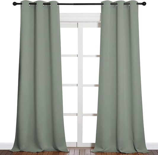 NICETOWN Patio Glass Door Blackout Curtains for Bedroom/Living Room, Privacy Panel Drapes for Dining and Guest Room (Greyish Green, 42 Inches Wide x 95 Inches Long, 1 Pair)