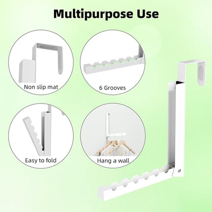 BAKON Over The Door Hanger Folding Clothes Drying Rack, Folding Hanging Coat Rack for Indoor Laundry Room Compact Small Space Foldable Portable Clothing Hanger Hook Collapsible- 2 Pack