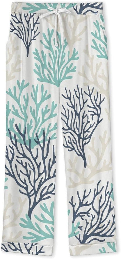 Lemons Leaves Ceramic Style Womens Pajama Set Long Sleeve Pajamas Top And Pants Soft Loungewear Pjs Sets