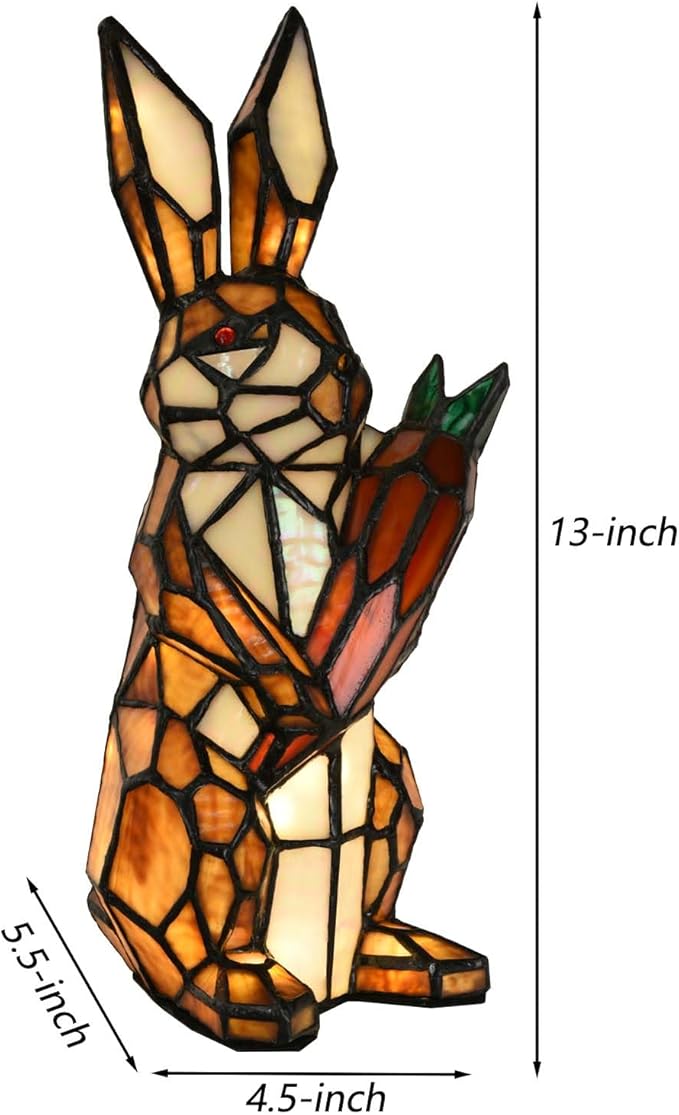 Bieye L10950 Rabbit Holds Carrot Tiffany Style Stained Glass Accent Table Lamp for Home Decor (Brown)