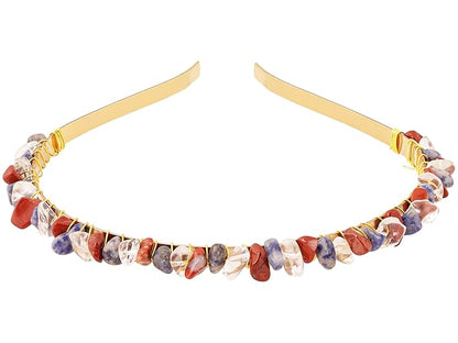 MINACHI Handcrafted Gold-Tone Hairband with Colorful Mixed Stones, Boho Bridal Accessories, Jewelry Gift for Women