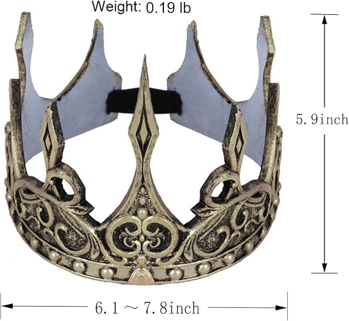 DothRayan Royal King Crown for Cosplay Prop Holiday Party, Halloween Costume Prom Party, Adjustable Royal Crown Prince Tiara