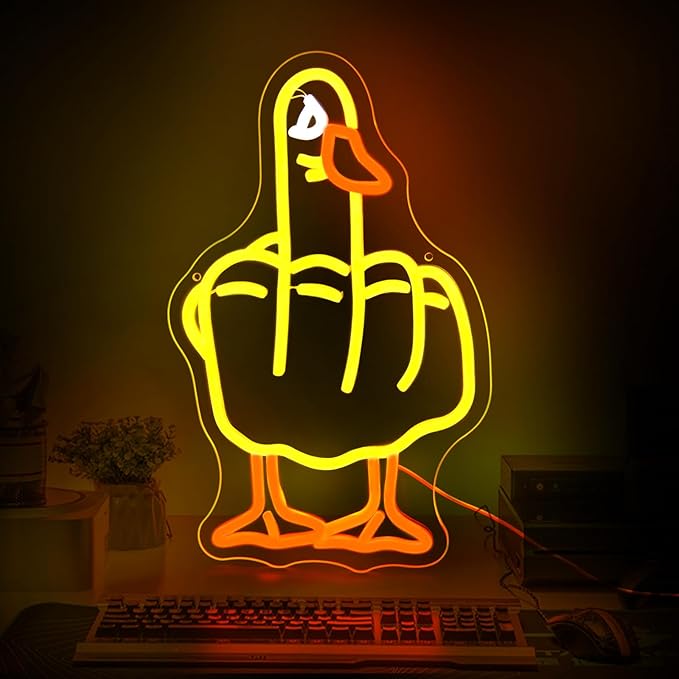 Duck Neon Sign, JGHTURIE Animal Led Neon Signs for Wall Decor Cute Yellow Light Up Sign Kids Game Room Bar Signs for Man Cave USB Powered