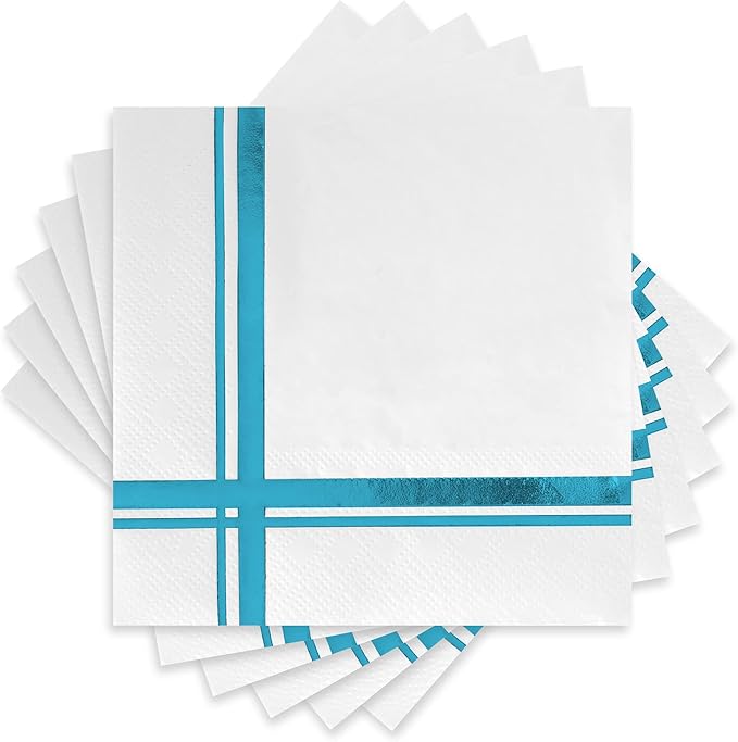 Light Blue on White Cocktail Napkins - 100 Pack, 5" x 5", 3-Ply Paper - Style Name: Blissful Crossing