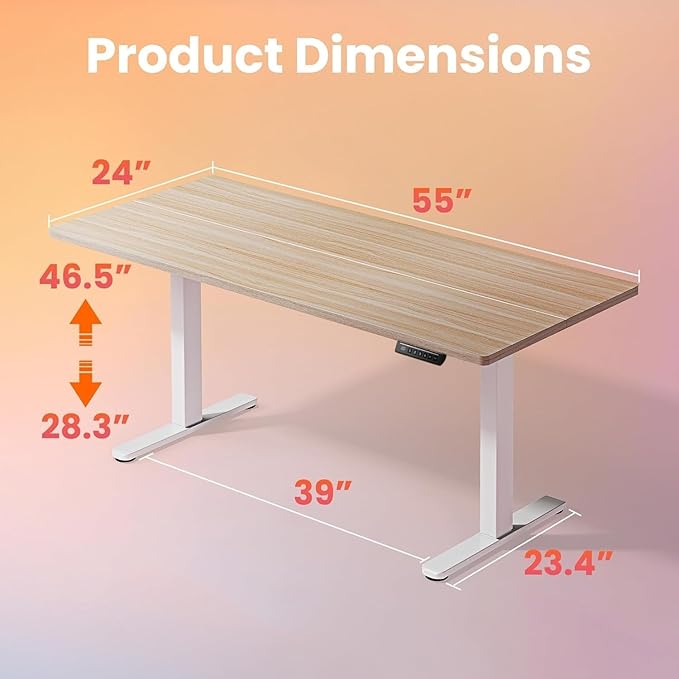 HUANUO Electric Standing Desk, 55 x 24 Inch Height Adjustable Computer Desk with Storage Bag, 4 Height Memory Settings, Sit Stand Up Desk for Home Office, Light Walnut