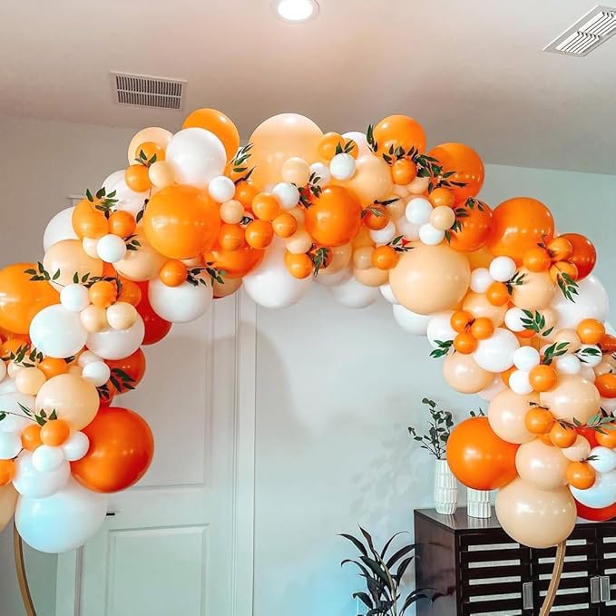Little Cutie Baby Shower Balloons Arch Kit, 162pcs Orange Sage Green Nude Pearl White and Metallic Gold Balloons for A Little Cutie is on the Way Baby Shower 1st Birthday Party Decorations