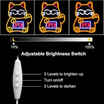 Lucky Cat Neon Sign Open LED Signs for Japanese Room Decor Fortune Cat Neon Light Dimmable Open Neon Signs for Restaurant Ramen Shop Izakaya Sushi Bar Decor Business Openings