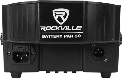 Rockville Battery PAR Pack 50 Black (10) Rechargeable RGB Wash Lights with Charging Case, 18 LEDs, RF Remote, DMX Control, 10-Hour Battery, for DJs and Event Lighting