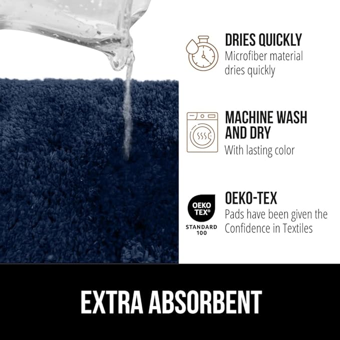 GORILLA GRIP Premium Luxury Bath Rug, 60x24, Absorbent, Soft, Thick Shag, Plush Bathroom Mat Rugs, Machine Washable, Microfiber Quick Dry, Mats for Shower, Bathtub and Floor Accessories, Indigo
