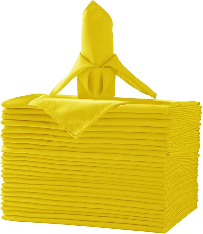 25pcs Polyester Cloth Napkins - 17 x 17 inch Yellow Washable Dinner Napkins with Hemmed Edges for Restaurant/Wedding/Hotel(25,Yellow)