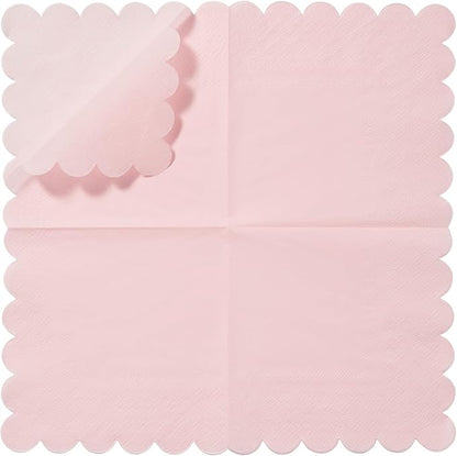 200 Pack Cocktail Napkin 2-Ply Scalloped Edged Dessert Napkins Folded 5 x 5 Inches Disposable Napkins for Dinner Wedding Birthday Party Bridal Anniversary Reception Event (Pink)