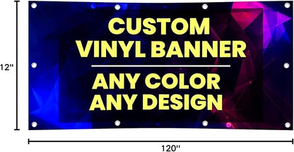 Custom Banner Printing, Vinyl Banners, 1ft x 10ft Any Size Any Color Banners, Outdoor/Indoor, Banner Printed Background, Banner Event Business Party (1'x10')
