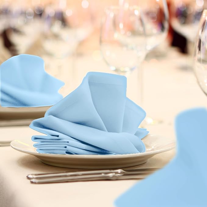 Cloth Napkins Pack of 24 - Light Blue Napkins 17x17 Inches Linen Napkins - 100% Polyester Dinner Napkins Durable and Absorbent with Hemmed Edges Ideal for Parties and Wedding