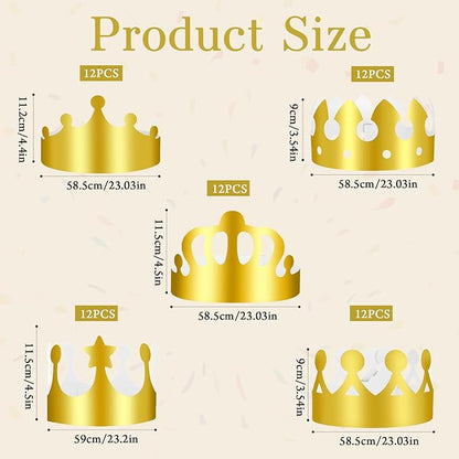 60 Pieces Paper Crowns Hat Gold Birthday Party Crown Hats for Birthday Celebration Baby Shower Photo Props