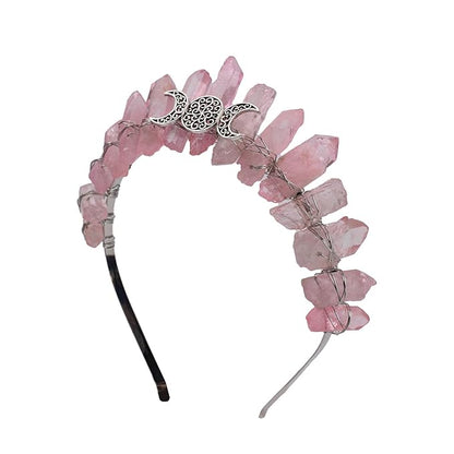 Raw Crystal Tiara Headbands, Natural Rhinestone Quartz Hair Band for Women Girls (pink)