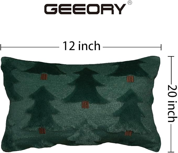 GEEORY Christmas Pillow Covers 12x20 Inch Set of 2, Christmas Decorations Xmas Tree Soft Plush Fluffy Faux Fur Decorative Throw Pillows Farmhouse Winter Cushion Case Green Brown GC033-12