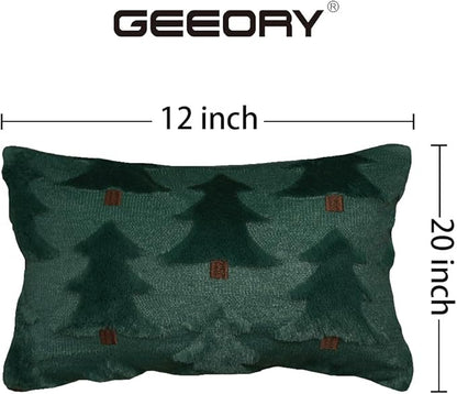 GEEORY Christmas Pillow Covers 12x20 Inch Set of 2, Christmas Decorations Xmas Tree Soft Plush Fluffy Faux Fur Decorative Throw Pillows Farmhouse Winter Cushion Case Green Brown GC033-12