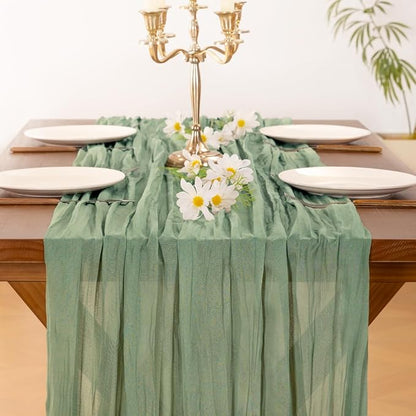 Socomi 10pcs Sage Green Cheesecloth Table Runner Fall Thanksgiving Boho Rustic Gauze 120 inch 10FT Cheese Cloth Runner for Wedding Party Baby Shower Home Decor Holiday Decorations