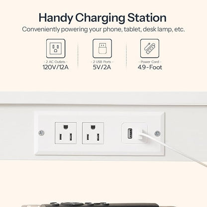 HOOBRO Side Tables Set of 2 with Charging Station and USB Port, Small End Tables for Small Space, 3-Tier Nightstands with Adjustable Shelf, for Living Room, Bedroom, White WW112BZP201