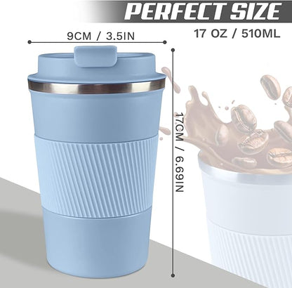 Vacuum-Insulated Stainless Steel Travel Coffee Mug, Leak-Proof Reusable Coffee Cup with Lid - Keep Hot & Cold Drinks for Hours, Durable Insulated Tumbler for Men & Women(3rd-Light Blue, 17OZ)
