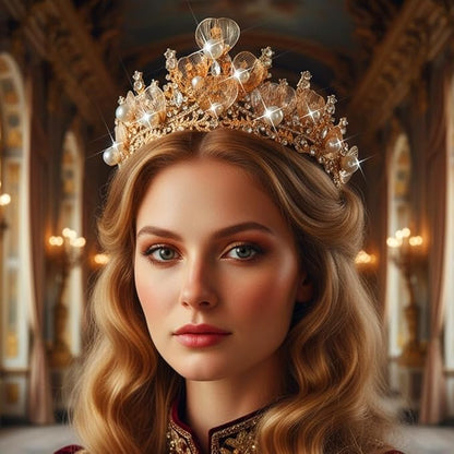 Catery Gold Leaf Crown Pearl Tiaras Bridal Headband Rhinestone Vintage Headpiece for Women