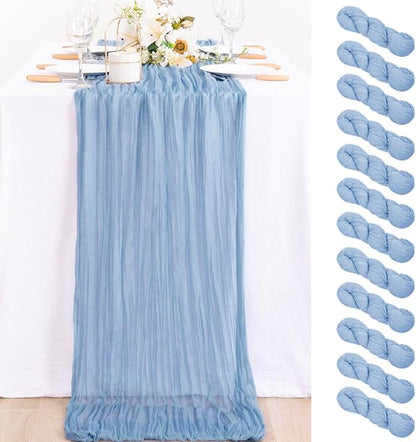 MLMC 12 Pack Dusty Blue Table Runner 10ft Boho Gauze Cheesecloth Table Runner 35x120 Inches Rustic Cheese Cloth Centerpiece for Wedding Bridal Shower Baby Shower Party Decor