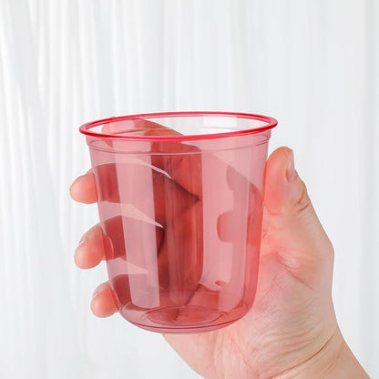 50pcs 12oz Disposable Stemless Glasses,PET Disposable Drinking Cups,Cold Party Clear Plastic Wine Glasses for Parties Birthday,Wedding,Meeting,Christmas Party Supplies. (Red)