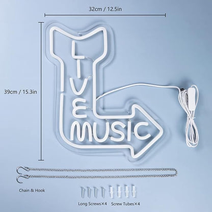 Live Music Neon Signs for Wall Decor LED Word Light Sign Pink Blue Neon Light Up Letters Sign for Bedroom Music Studio Rec Room Game Party Decor
