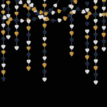 Navy-Blue White Gold 3D-Heart Garland - 39Ft Graduation Hanging Decoration Streamers Banner,Bridal Birthday Engagement Bachelorette Baby Shower Christmas Baby Shower Valentines Party Decor Ouruola