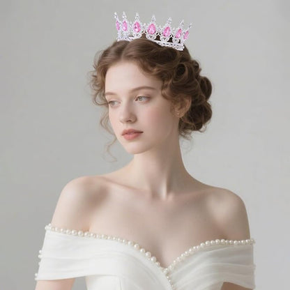 Pink Crown for Women Crystal Tiara and Queen Crown for Girl Wedding Headband for Bride Hair Accessories for Costume Birthday Party Cake Decoration Prom