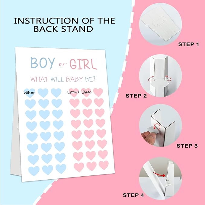 Gender Reveal Party Games, Blue and Pink Baby Gender Reveal Voting Board Sign, 48 Boy Girl Voting with Two Pens, He or She, Baby Gender Reveal Party Decorations Games for Boy or Girl Shower