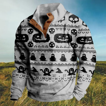 Mens Western Halloween Hoodie Button Up Henley Shirt Cowboys Sweatshirt Men Graphic Long Sleeve Pullover Tops