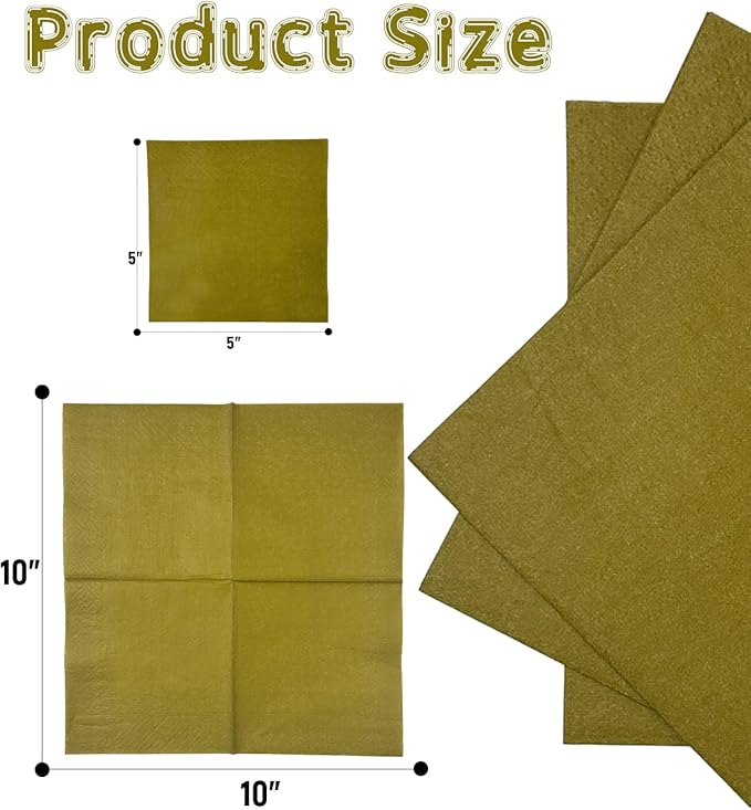 Olive Green Cocktail Napkins 5 * 5inch disposable Beverage Napkin paper for Cocktail, Wedding, Dinner，Birthday Party Dessert Wine Paper Napkins（ 120 Count）
