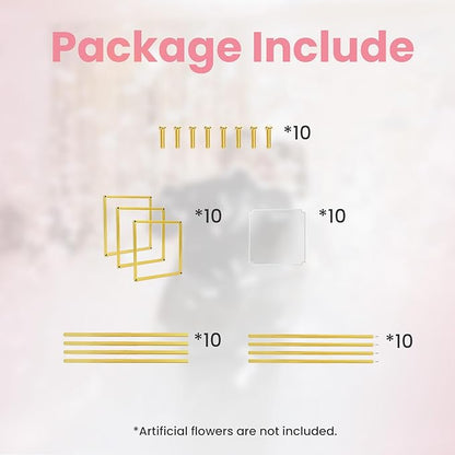 YALLOVE 10 Pcs 31.5 Inch Metal Flower Stand, Gold Centerpieces Vases Stand With Clear Acrylic Sheets, Geometric Display Rack for Wedding Party Decorations