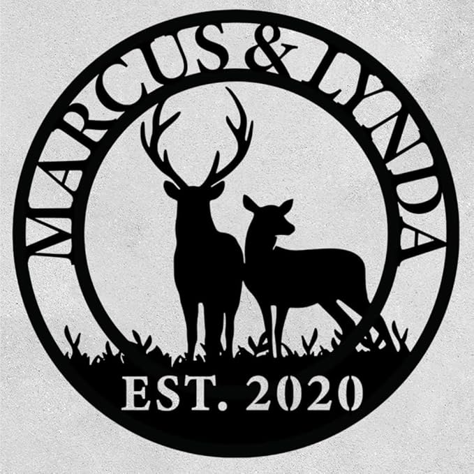 Personalized Deer Couple Metal Sign,Custom Deer Hunting Metal Wall Plaque, Rustic Hunting Lodge Wall Art, Custom Wildlife Gift for Men, Gift for Couples Anniversary, Family, Hunters, Nature Lovers