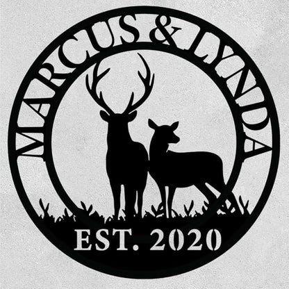 Personalized Deer Couple Metal Sign,Custom Deer Hunting Metal Wall Plaque, Rustic Hunting Lodge Wall Art, Custom Wildlife Gift for Men, Gift for Couples Anniversary, Family, Hunters, Nature Lovers