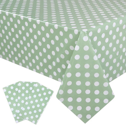Kesfey 3 Pack Sage Green Polka Do Table Cloths 54 x 108 Inch Sage Green and White Dots Tablecloth Disposable Plastic Sage Green Tablecover Waterproof Rectangle Picnic Table Covers for Birthday Party